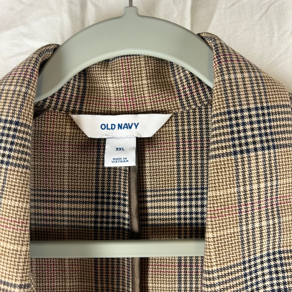 Old Navy Womens XXL Plaid Boyfriend Blazer Shoulder Pads Brown Tan NWT - Picture 3 of 5
